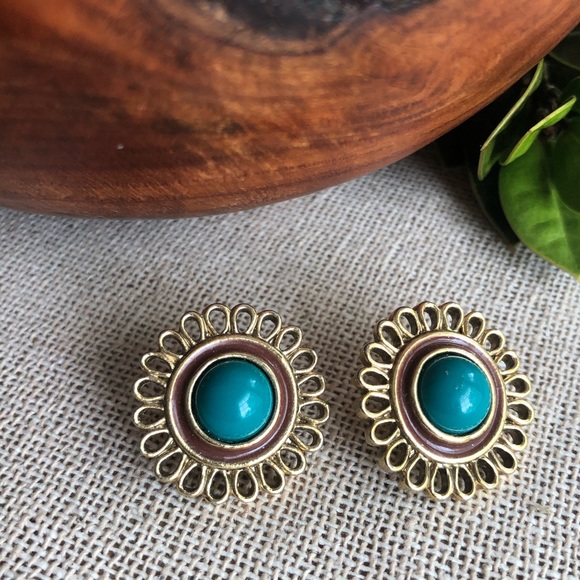 Vintage 1928 Brand Teal Medallion Style Earrings - Picture 2 of 9